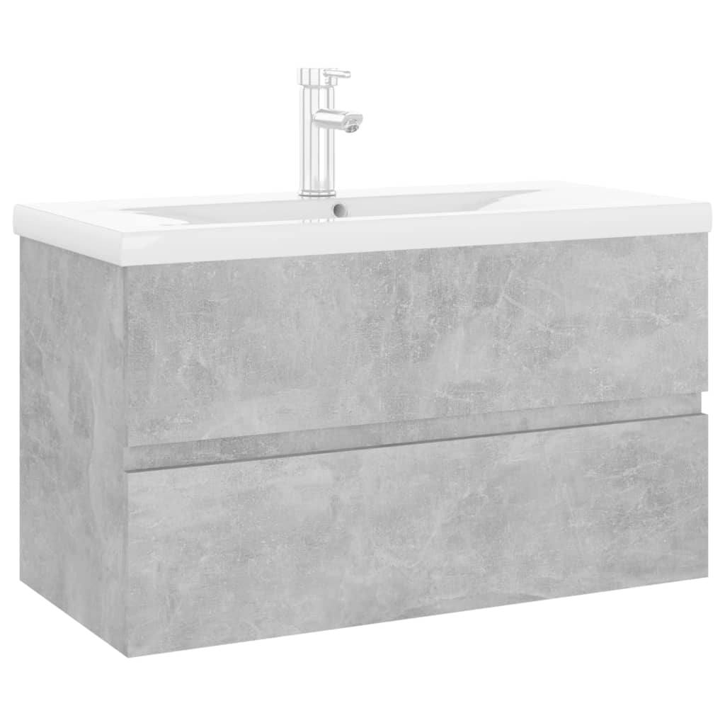 Sink Cabinet with Built-in Basin Concrete Grey Engineered Wood