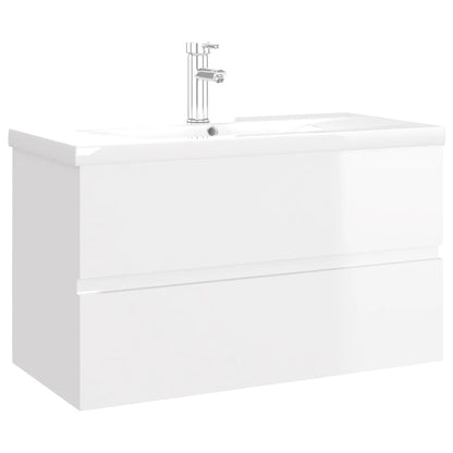 Sink Cabinet with Built-in Basin High Gloss White Engineered Wood