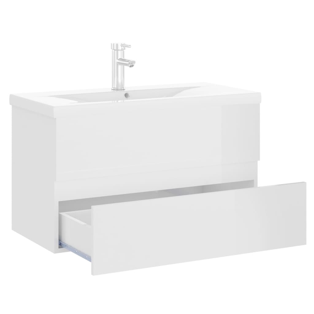 Sink Cabinet with Built-in Basin High Gloss White Engineered Wood