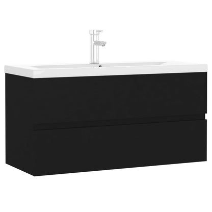 Sink Cabinet with Built-in Basin Black Engineered Wood