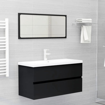 Sink Cabinet with Built-in Basin Black Engineered Wood