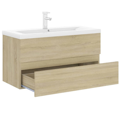 Sink Cabinet with Built-in Basin Sonoma Oak Engineered Wood