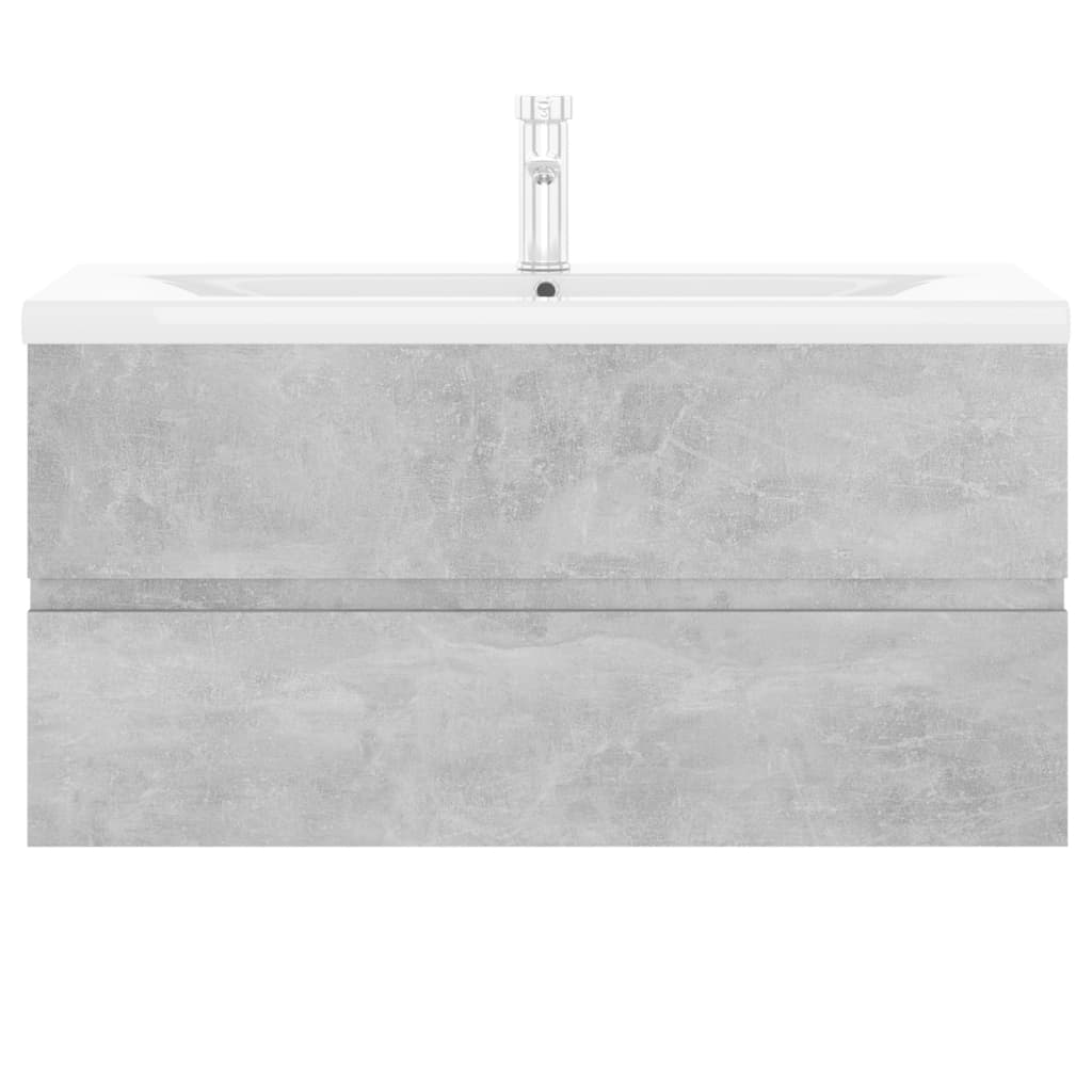 Sink Cabinet with Built-in Basin Concrete Grey Engineered Wood