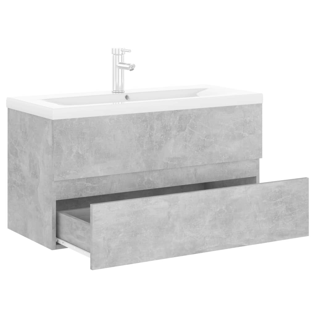 Sink Cabinet with Built-in Basin Concrete Grey Engineered Wood