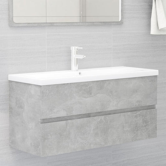 Sink Cabinet with Built-in Basin Concrete Grey Engineered Wood