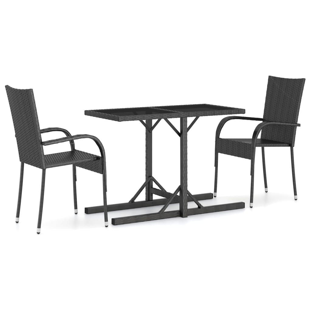 3 Piece Garden Dining Set Black