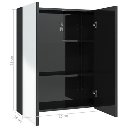 Bathroom Mirror Cabinet 60x15x75 cm MDF Shining Black