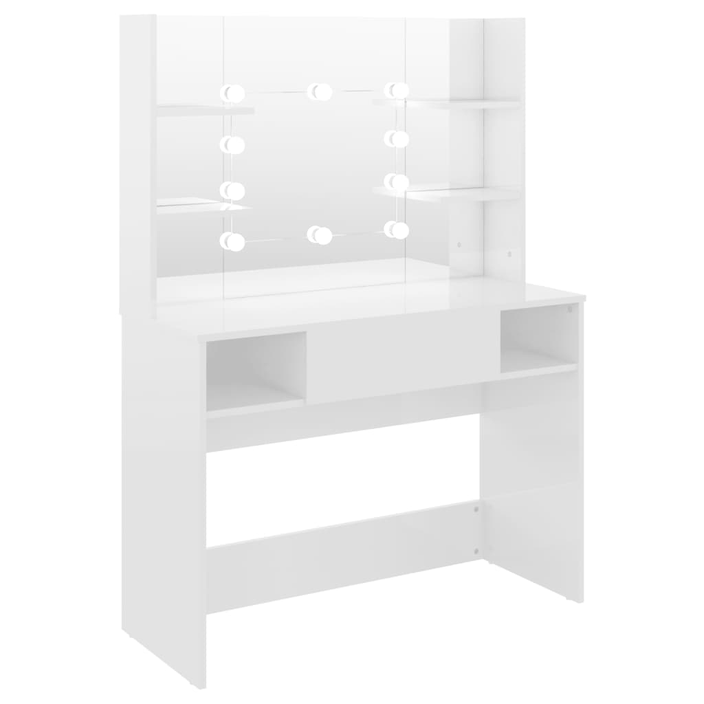 Makeup Table with LED Lights 100x40x135 cm MDF Shining White