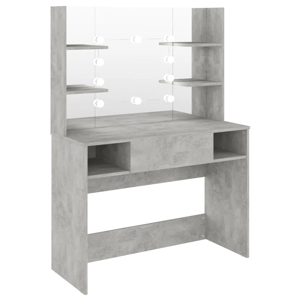 Makeup Table with LED Lights 100x40x135 cm MDF Concrete Grey