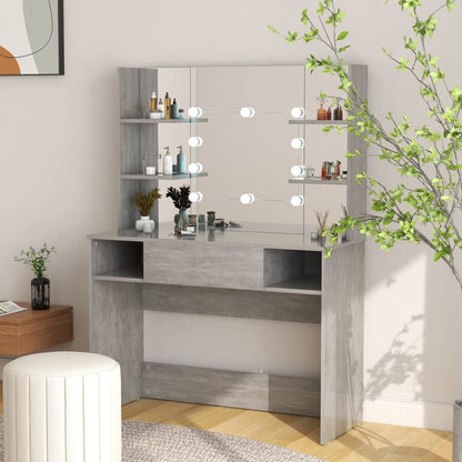 Makeup Table with LED Lights 100x40x135 cm MDF Concrete Grey