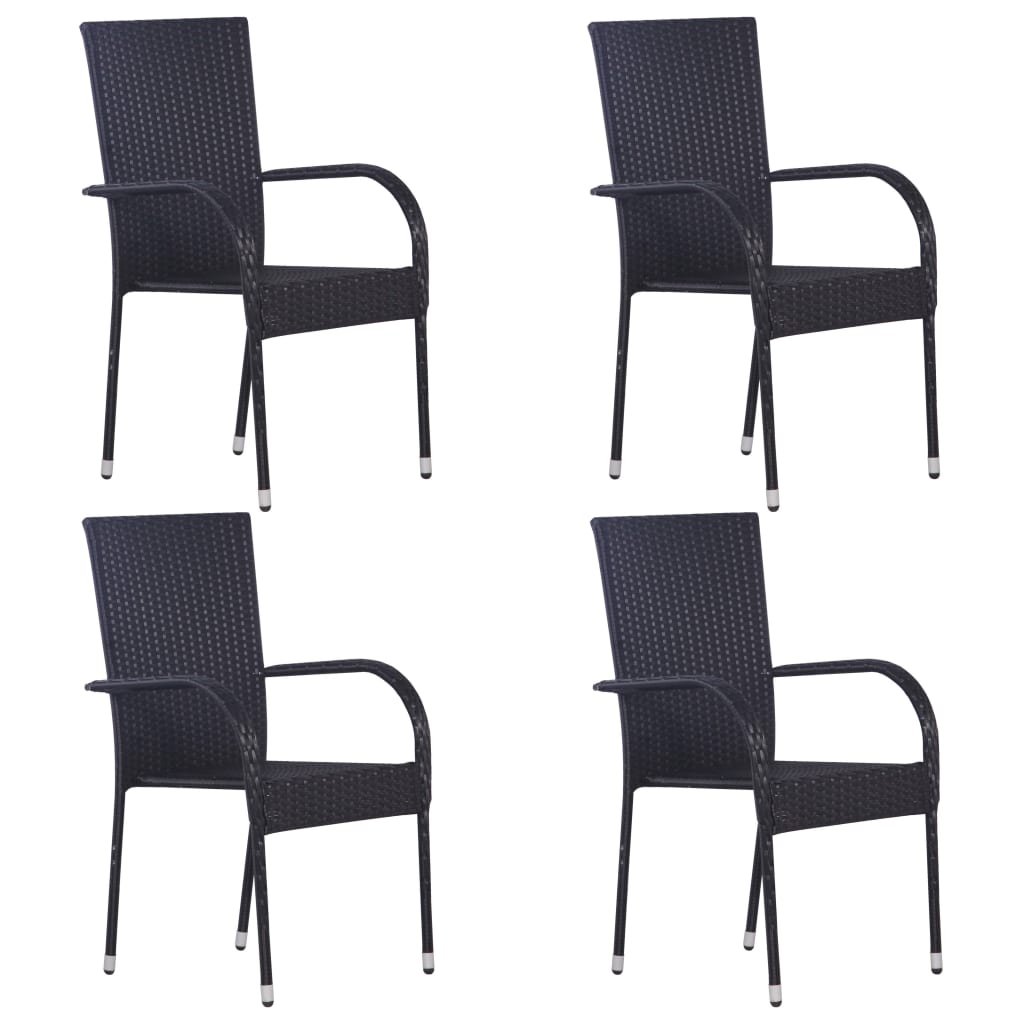 5 Piece Garden Dining Set Poly Rattan Black