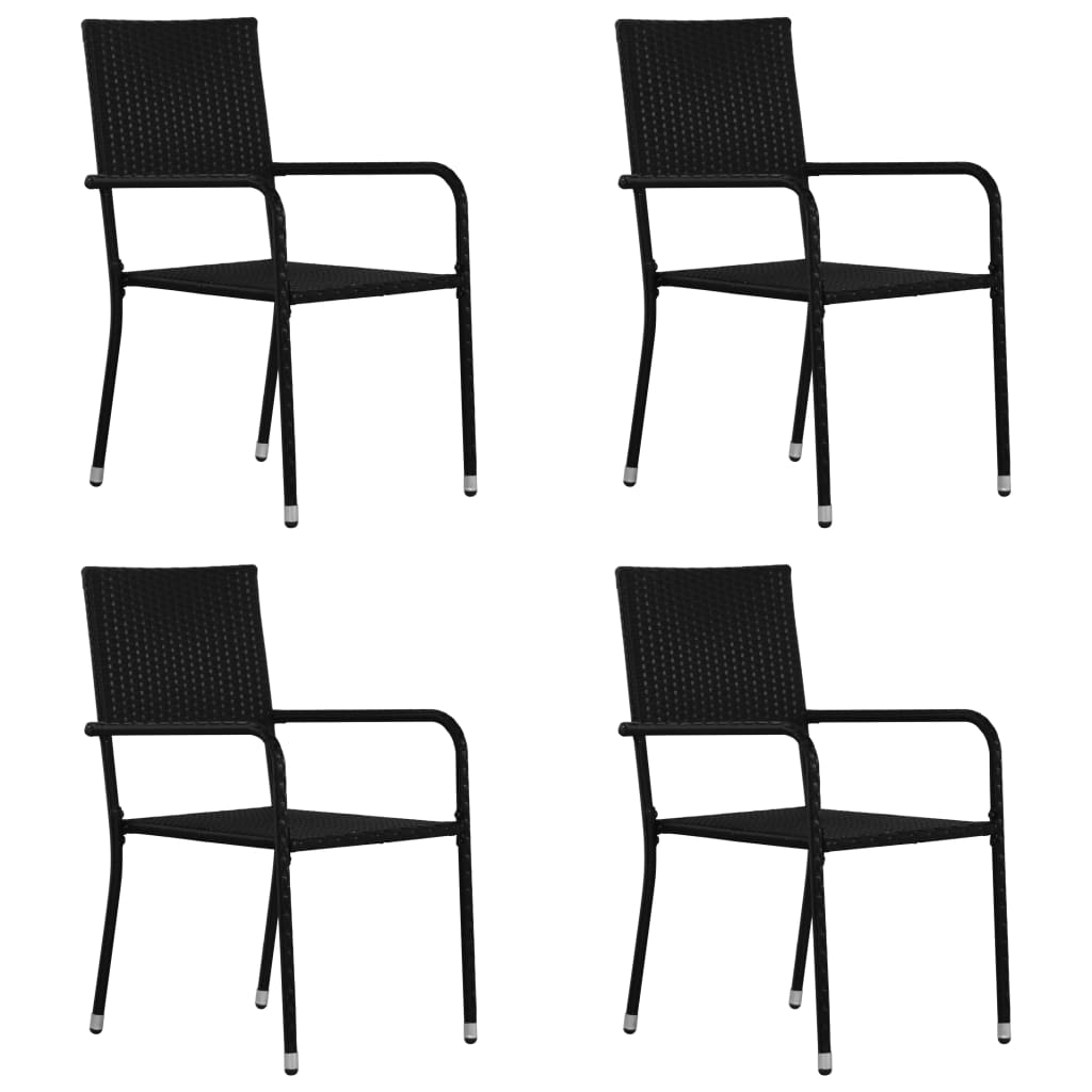 5 Piece Garden Dining Set Poly Rattan Black