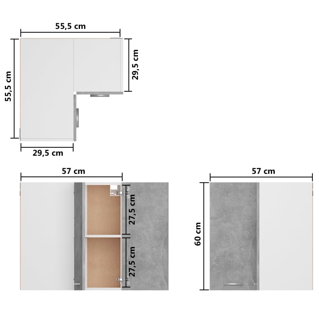 Hanging Corner Cabinet Concrete Grey 57x57x60 cm Engineered Wood