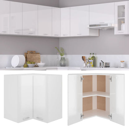 Hanging Corner Cabinet High Gloss White 57x57x60 cm Engineered Wood