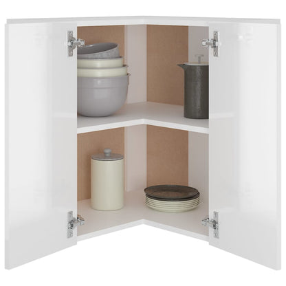 Hanging Corner Cabinet High Gloss White 57x57x60 cm Engineered Wood