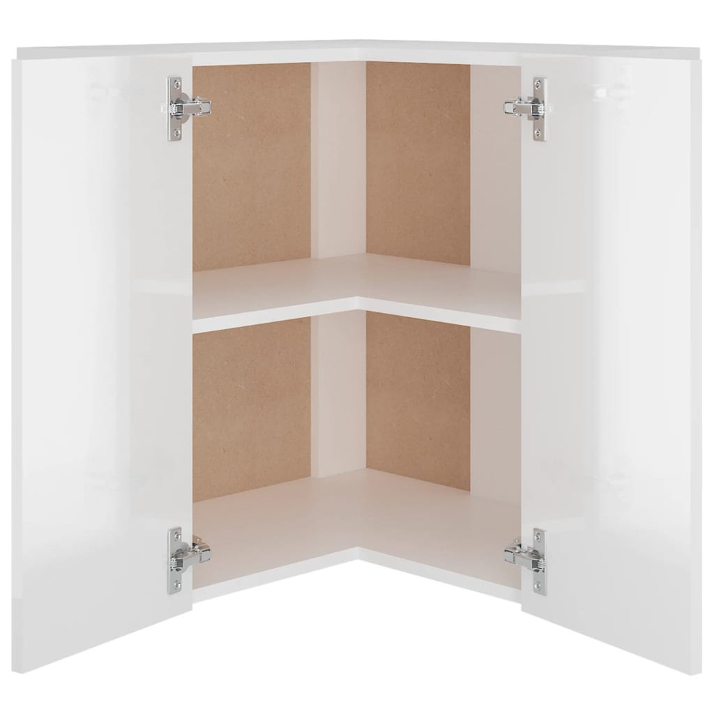 Hanging Corner Cabinet High Gloss White 57x57x60 cm Engineered Wood