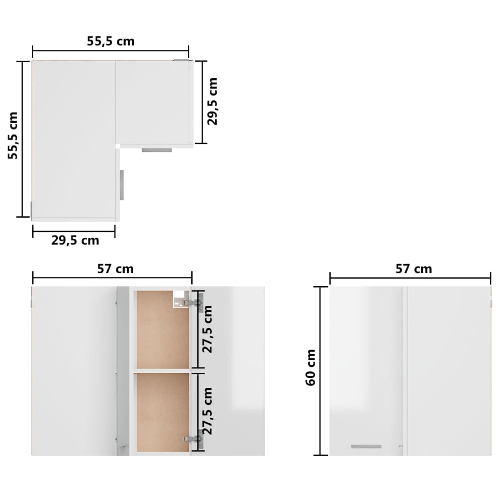 Hanging Corner Cabinet High Gloss White 57x57x60 cm Engineered Wood