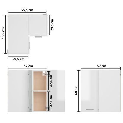 Hanging Corner Cabinet High Gloss White 57x57x60 cm Engineered Wood