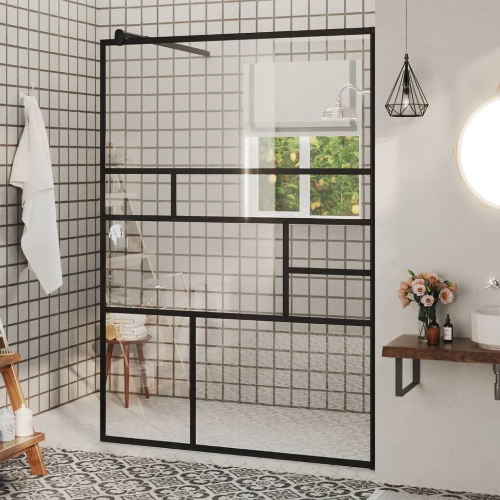 Walk-in Shower Wall with Clear ESG Glass 115x195 cm Black