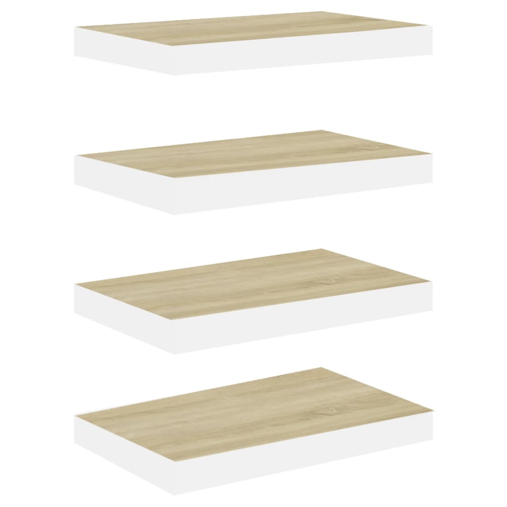 Floating Wall Shelves 4 pcs Oak and White 40x23x3.8 cm MDF