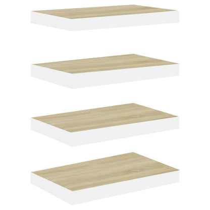 Floating Wall Shelves 4 pcs Oak and White 40x23x3.8 cm MDF