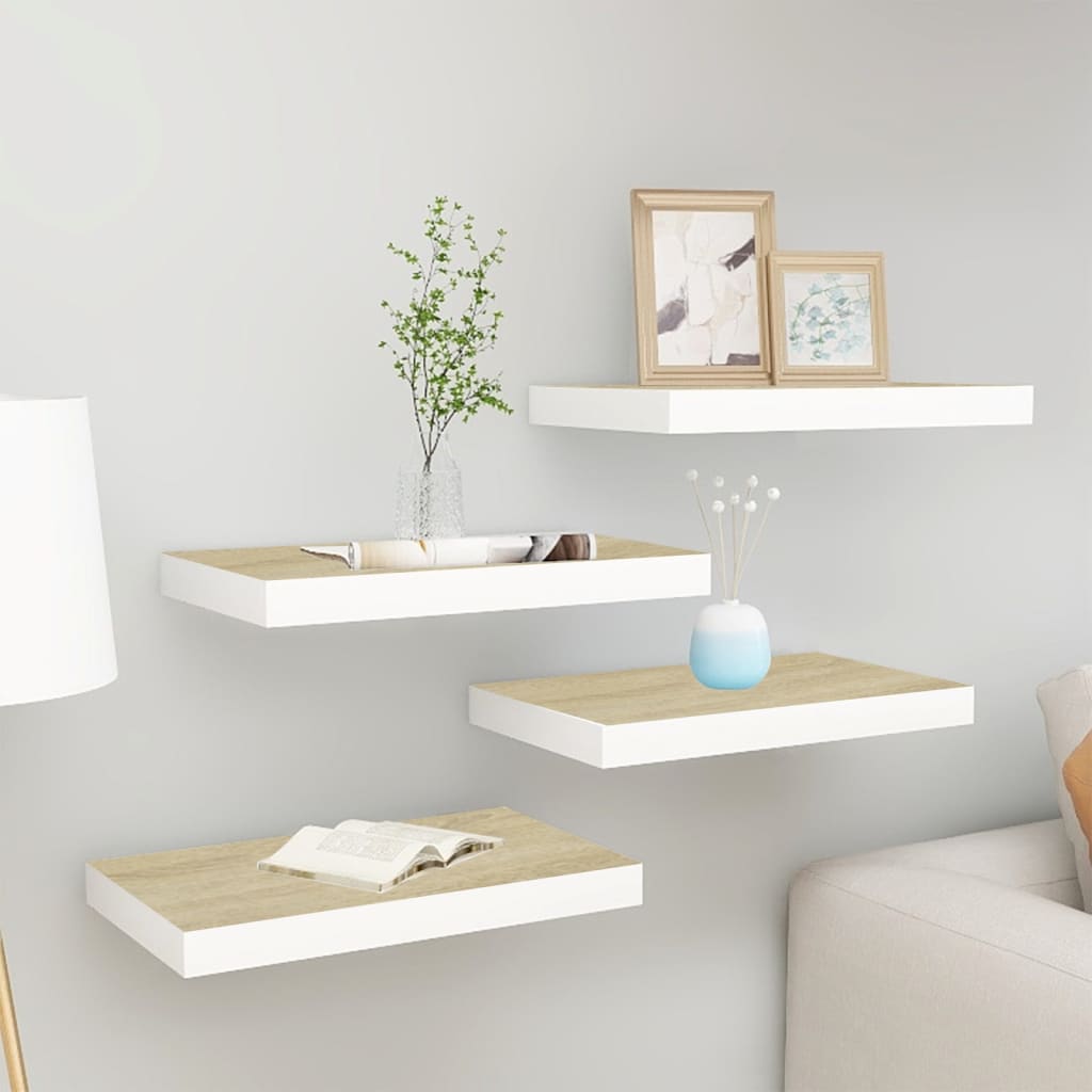 Floating Wall Shelves 4 pcs Oak and White 40x23x3.8 cm MDF
