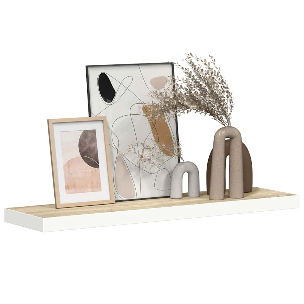 Floating Wall Shelf Oak and White 80x23.5x3.8 cm MDF