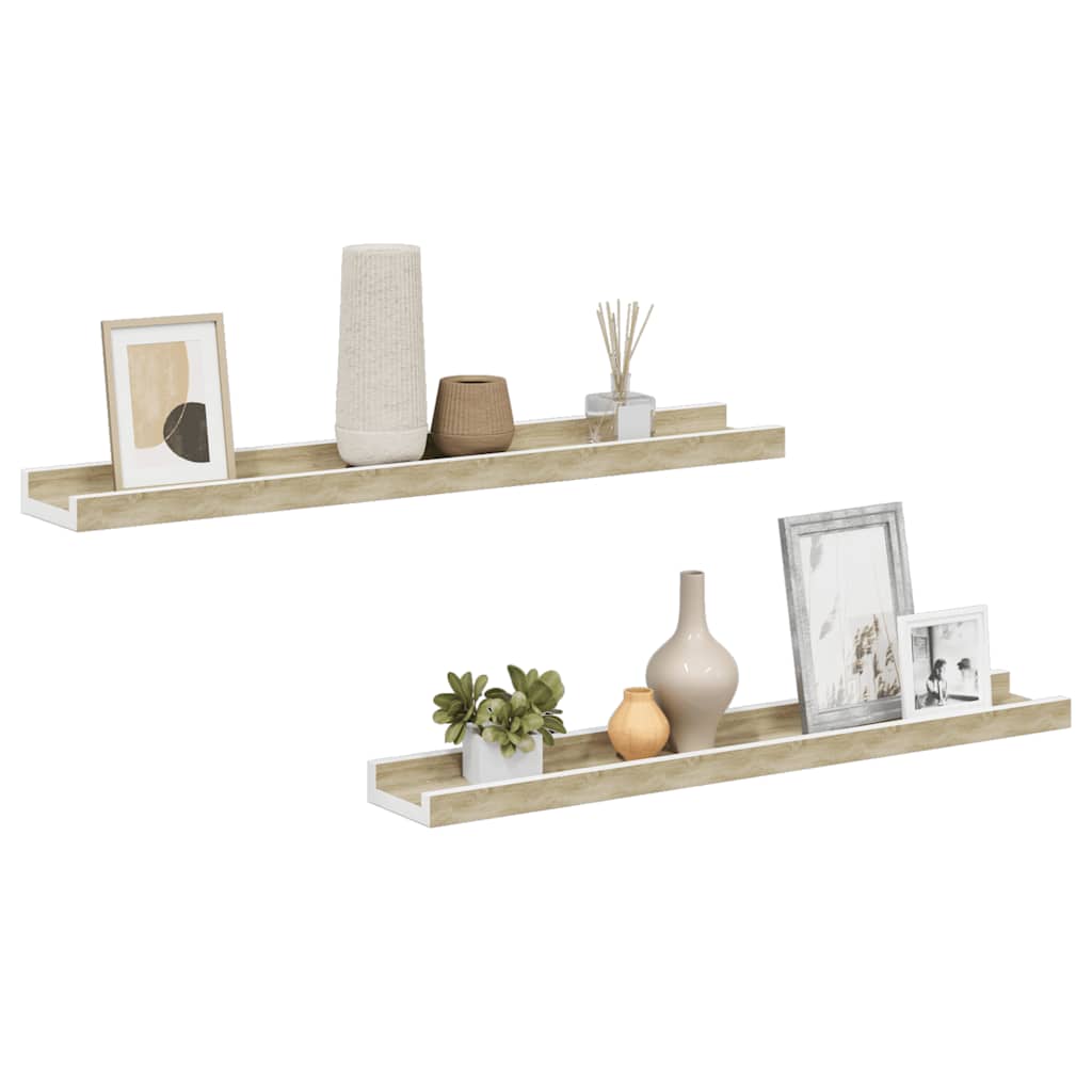 Wall Shelves 2 pcs White and Sonoma Oak 60x9x3 cm