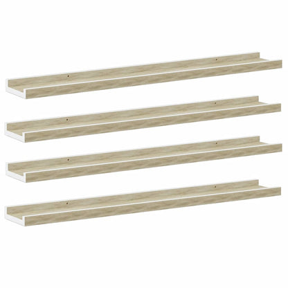 Wall Shelves 4 pcs White and Sonoma Oak 80x9x3 cm