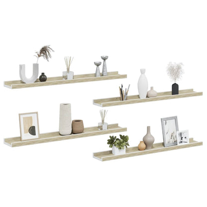 Wall Shelves 4 pcs White and Sonoma Oak 80x9x3 cm
