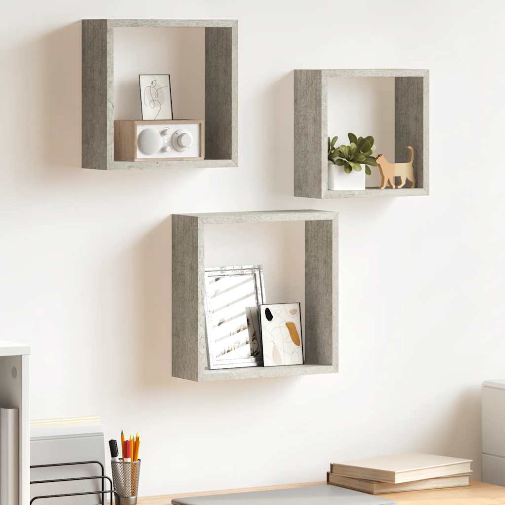 Wall Cube Shelves 3 pcs Concrete Grey