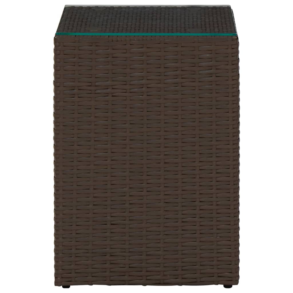 Side Table with Glass Top Brown 35x35x52 cm Poly Rattan