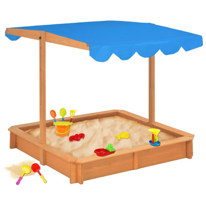 Sandbox with Adjustable Roof Firwood 115x115x115 cm