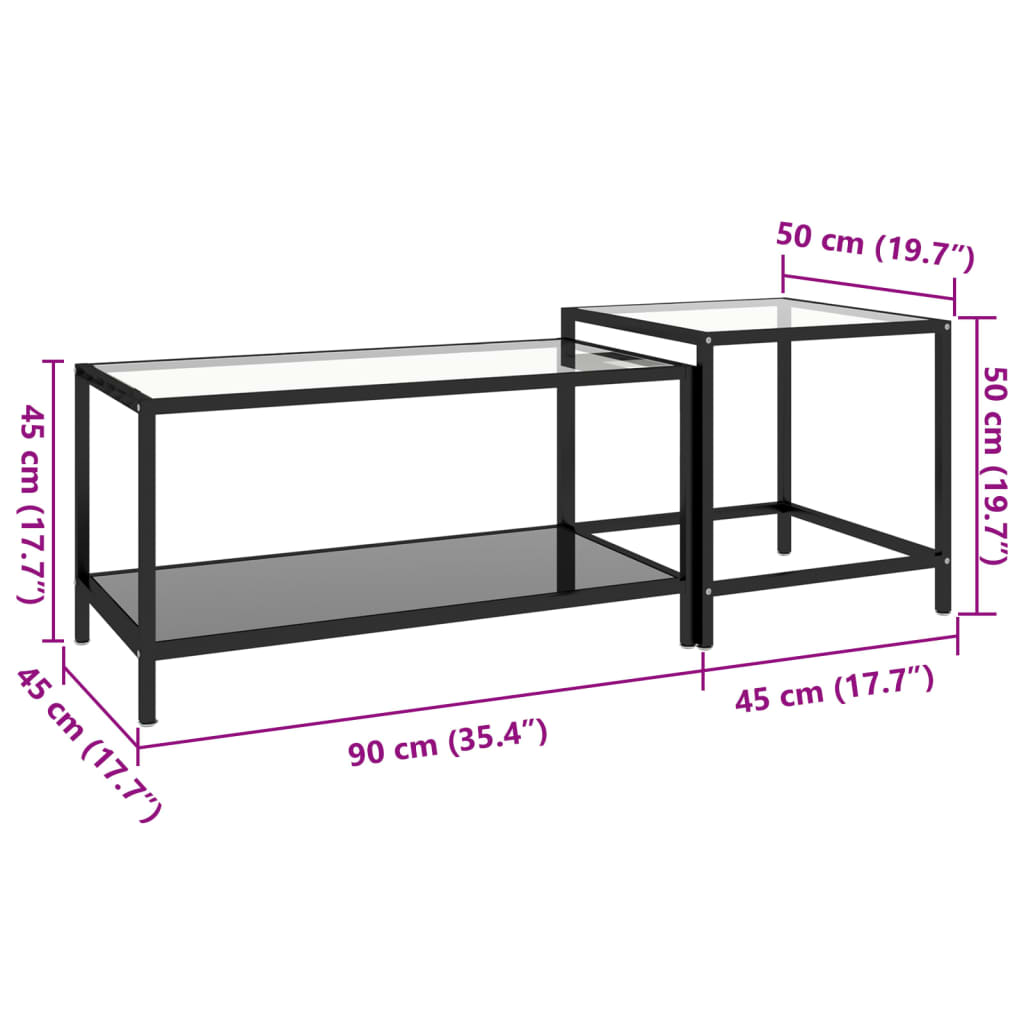 Tea Tables 2 pcs Tempered Glass Black