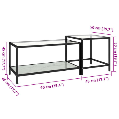 Tea Tables 2 pcs Tempered Glass White