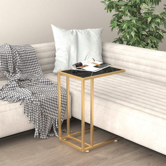 Computer Side Table Black Marble 50x35x65 cm Tempered Glass