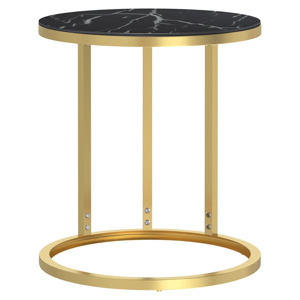 Side Table Gold and Black Marble 45 cm Tempered Glass