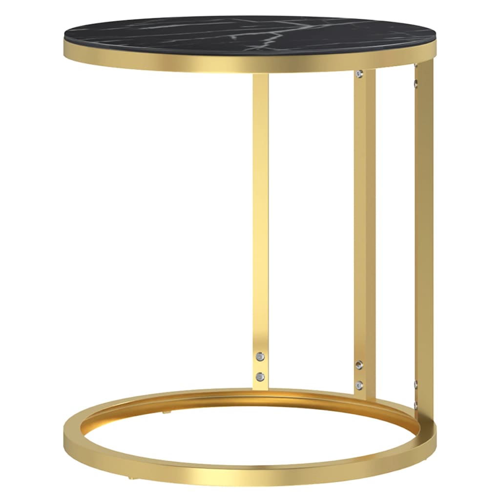 Side Table Gold and Black Marble 45 cm Tempered Glass