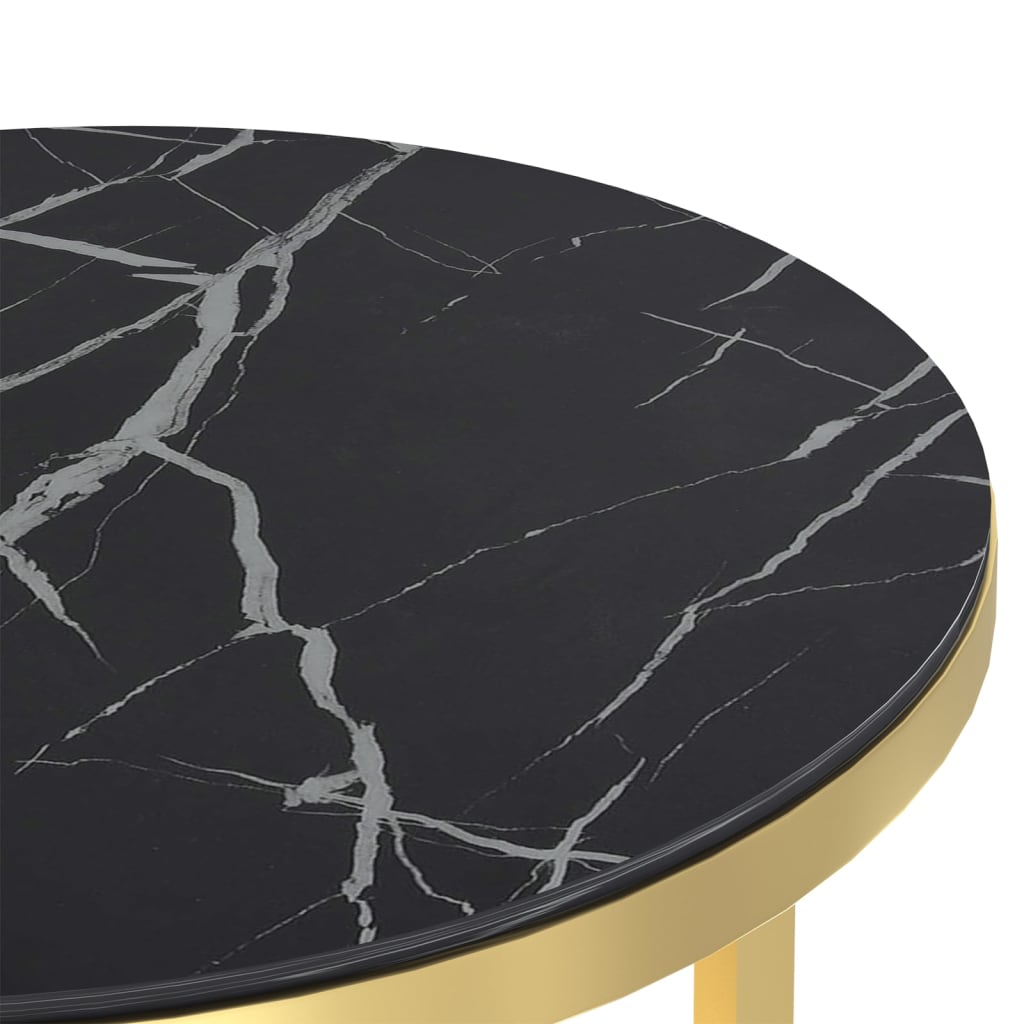 Side Table Gold and Black Marble 45 cm Tempered Glass