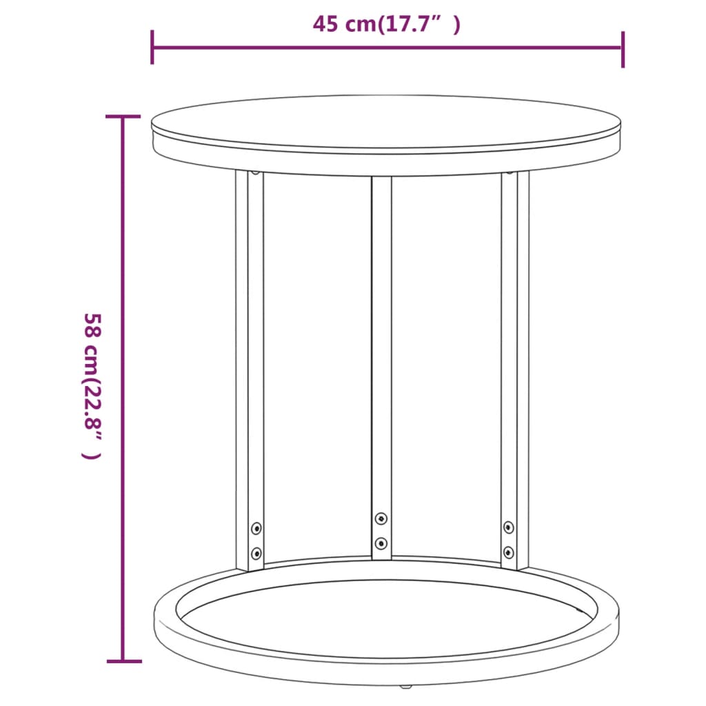 Side Table Gold and Black Marble 45 cm Tempered Glass