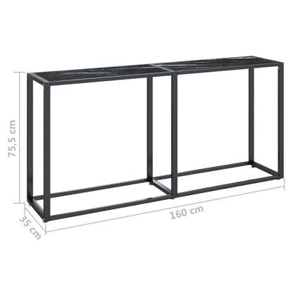 Console Table Black Marble 160x35x75.5cm Tempered Glass