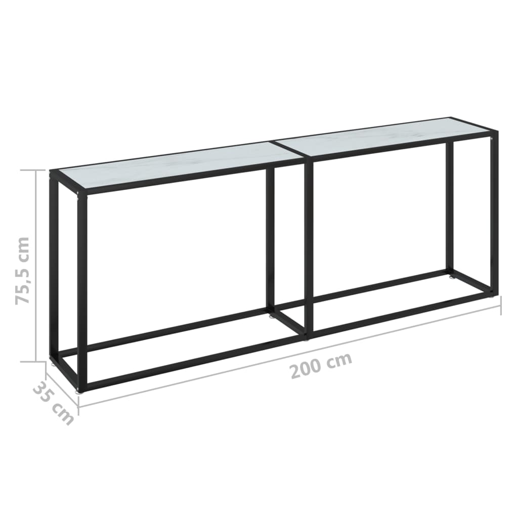 Console Table White Marble 200x35x75.5cm Tempered Glass