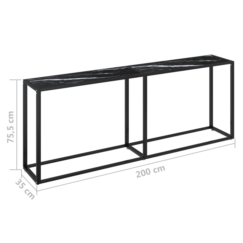 Console Table Black Marble 200x35x75.5cm Tempered Glass