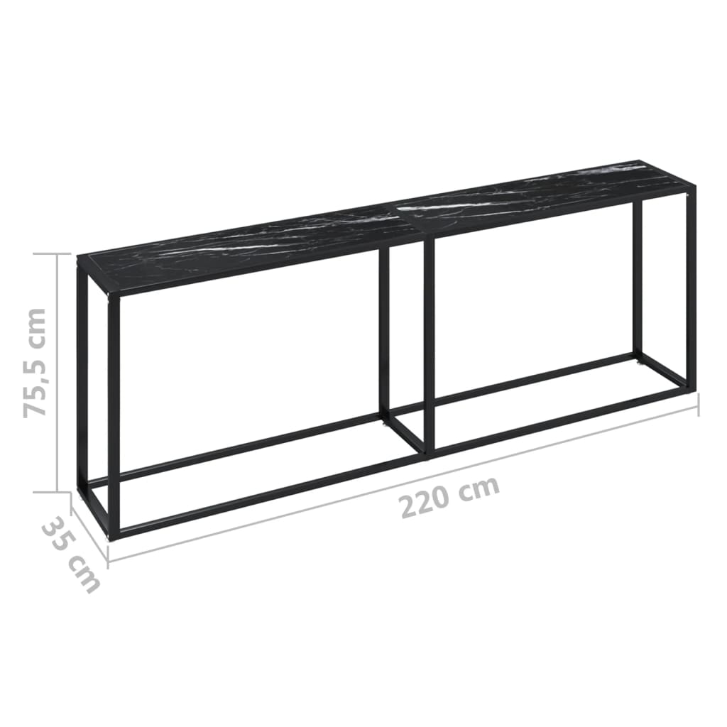 Console Table Black Marble 220x35x75.5cm Tempered Glass