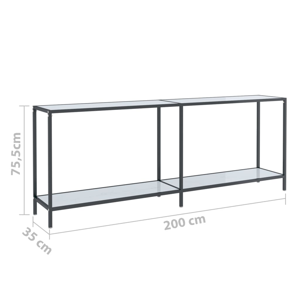 Console Table White 200x35x75.5 cm Tempered Glass