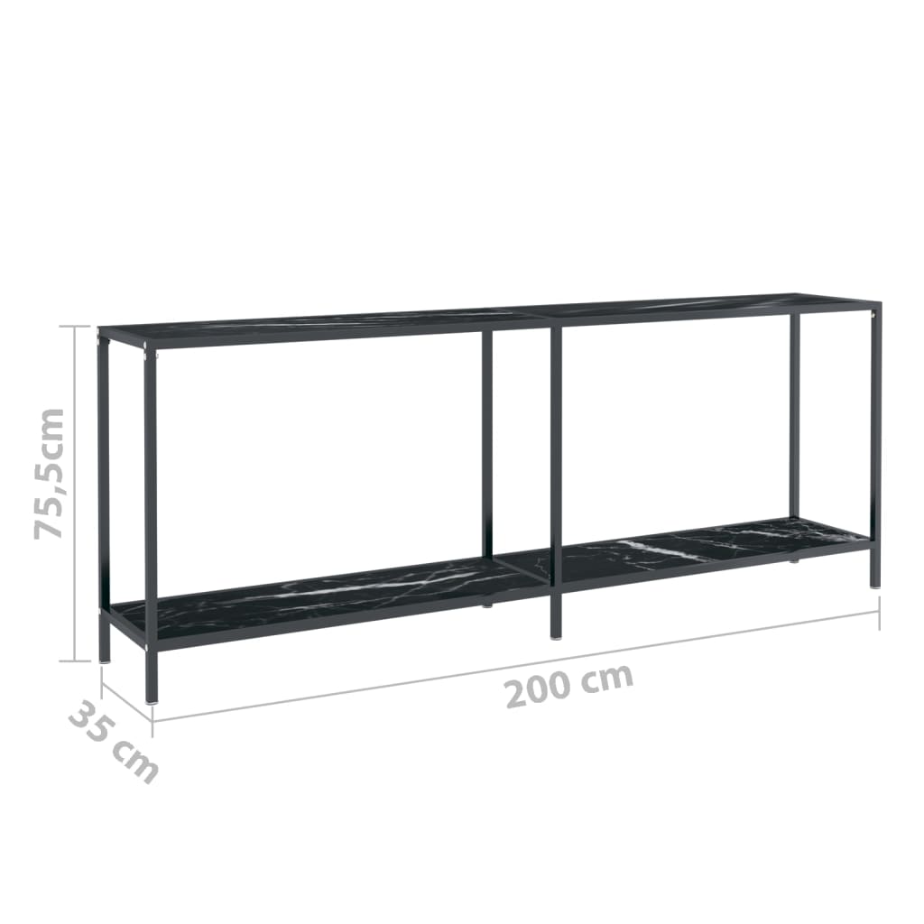 Console Table Black 200x35x75.5 cm Tempered Glass