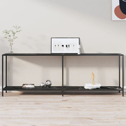 Console Table Black 220x35x75.5 cm Tempered Glass