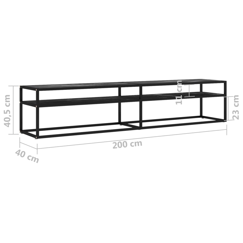 TV Cabinet Black Marble 200x40x40.5 cm Tempered Glass