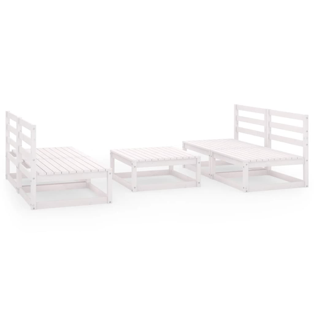 5 Piece Garden Lounge Set White Solid Wood Pine