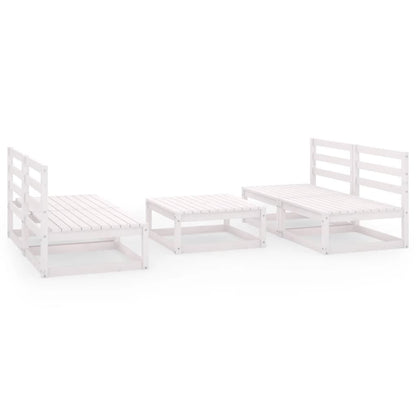 5 Piece Garden Lounge Set White Solid Wood Pine